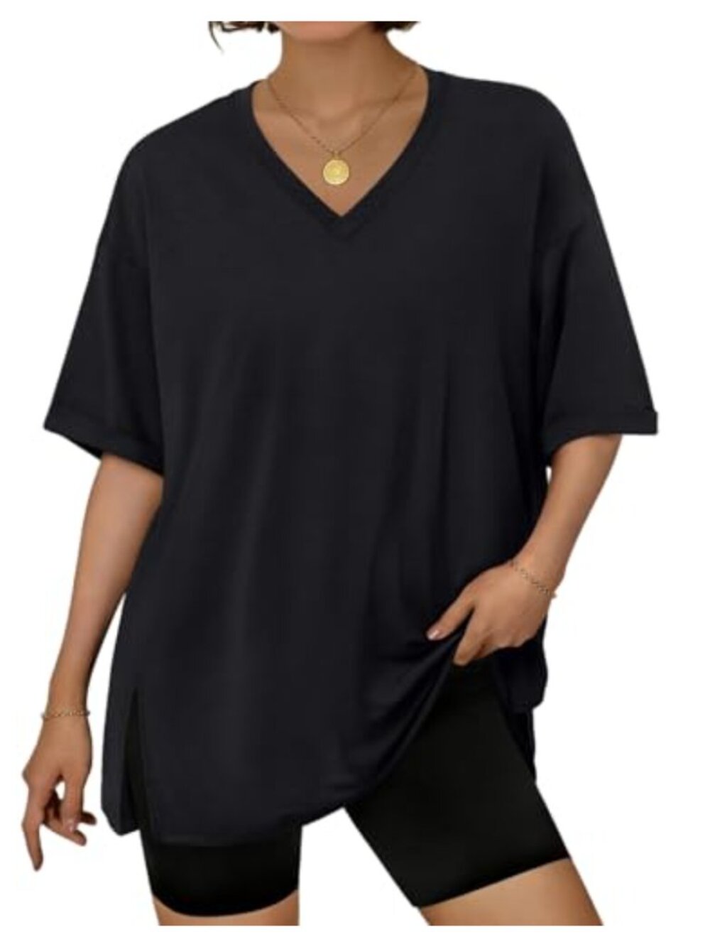 Oversized V-Neck Short Sleeve T-Shirt Loose Fit Workout Tee